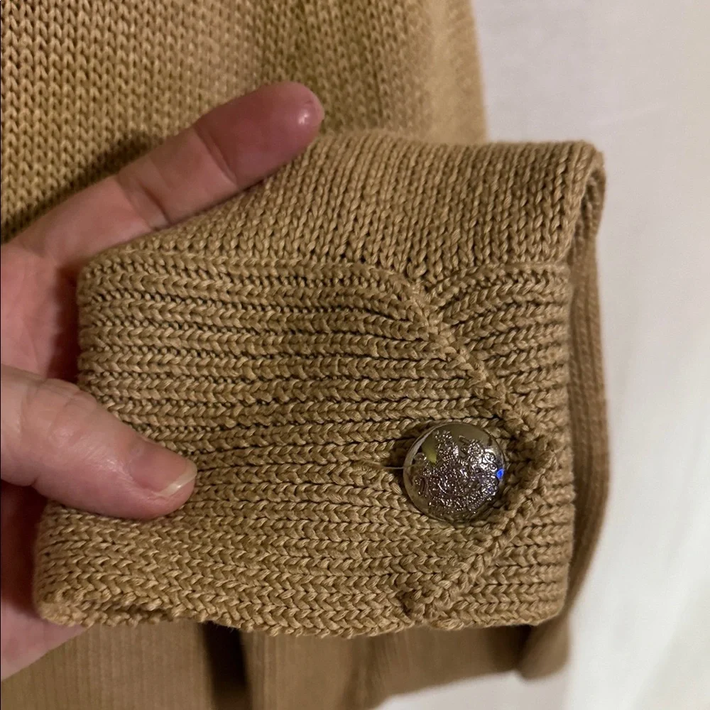 Lauren Ralph Lauren Women's Vintage Tan Cardigan Mercerized Cotton Shawl Collar